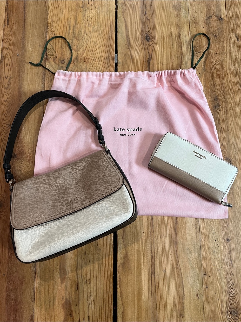 KATE SPADE Pocketbook Purse & Matching Wallet Pebbled Leather Tri-Color